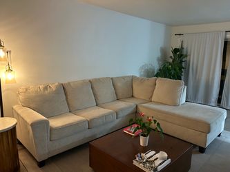 Beige Sectional Sofa with Chaise