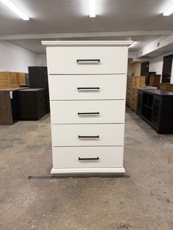 Tall White 5 Drawer Dresser Chest
