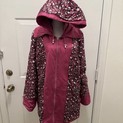 Dennis By Dennis Basso Womens Jacket Size Medium Pink Leopard Reversible In very good condition