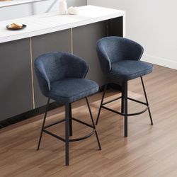 26'' Modern Counter Height Bar Stools Set of 4 360 Free Swivel Barstools with Wingback, Upholstered Bar Chairs for Kitchen Counter, Kitchen Island Lin