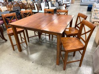 Amber Finished Counter Height Dining Table with Internal Butterfly Leaf and 6 Chairs