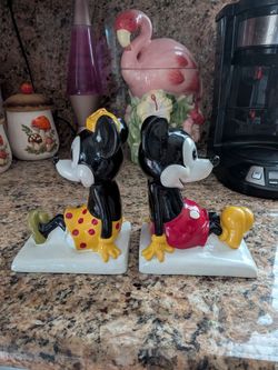 Vintage Disney Mickey and Minnie mouse bookends, 1970s made in Japan