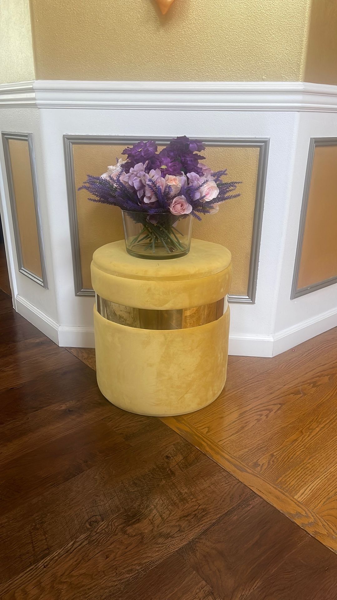 Yellow And Gold Velvet Ottomans