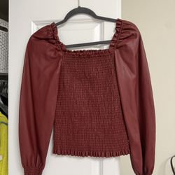 Leather Long Sleeve Blouse 