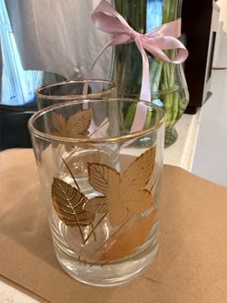 Set of 8 1960’s Vintage Libbey Gold Leaf Glasses