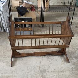 Vintage Oak Handmade Baby Cradle 