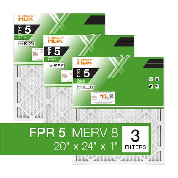 HDX 20 in. x 24 in. x 1 in. Standard Pleated Furnace Air Filter FPR 5, MERV 8 (3-Pack)