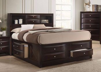 Brand new dark cherry queen captain bedframe with 8 storage drawers