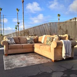 Beige Custom Microfiber 112" by 98" 2pc Sectional Sofa from Macy's