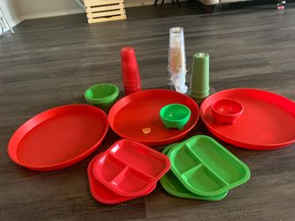 Plates cups party tray salsa bowl