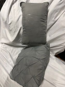 Two Decorative Pillows, Grey, One Pintuck and One Sequin Stripe