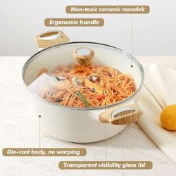 SENSARTE Ceramic Nonstick Stock Pot with Lid, 2.6/4.5/6.6/8.5 QT Soup Pot Casserole Pot, Non-toxic Healthy Pasta