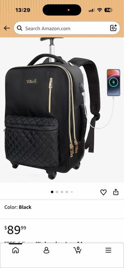 Tilami Rolling Backpack for Women, Carry on Laptop Backpacks with Wheels, 40L Roller Backpack for Travel,Black