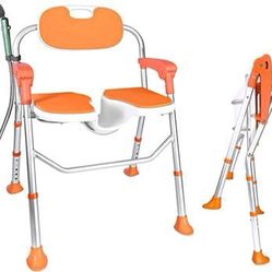 Shower Chair with Arms and Back 350 LB, Folding Shower Chair 5-Level Adjustable, Non-Slip Feet Shower Seat Cutout for Private Washing,for Elderly,Disa