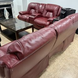 Reclining Leather Couches and Coffee Table
