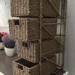 🪻🪻 WICKER WOVEN Basket 4Tier Drawer Storage Natural 