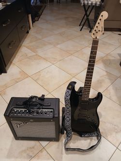 Squire Bullet Strat with Fender Mustang amp