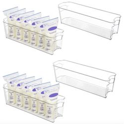 Vtopmart Breastmilk Storage Container 4PCS Set, Clear Freezer and Fridge Organizer Bins, Plastic Sto