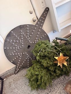 Christmas trees and yard decor - 6’ prelit tree, 4.5’ prelit tree (new) and a 5’ Bethlehem star yard decor