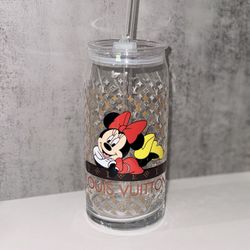 custom glass can cup 20oz Lv Minnie Mouse