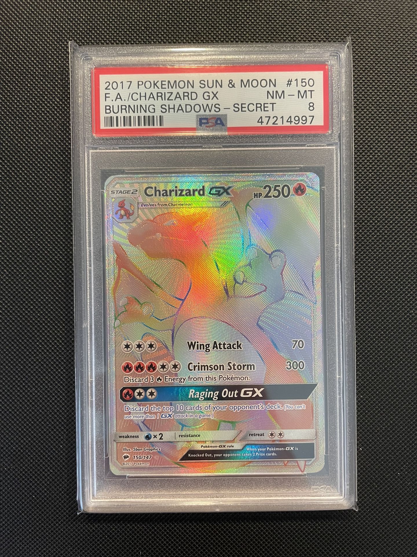 Charizard GX Rainbow Hyper Secret Rare PSA Graded 8 *MINT* Pokémon Card 2017 Sun Moon Burning Shadows 150/147 Pokemon Slab FA Full Art Zard CGC