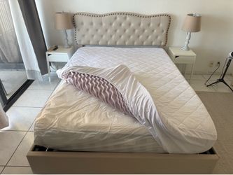 Queen bed frame + mattress + mattress cover