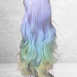 Colorful Purple Turquoise Long Wigs Green High Quality Synthetic Fiber hair wig 