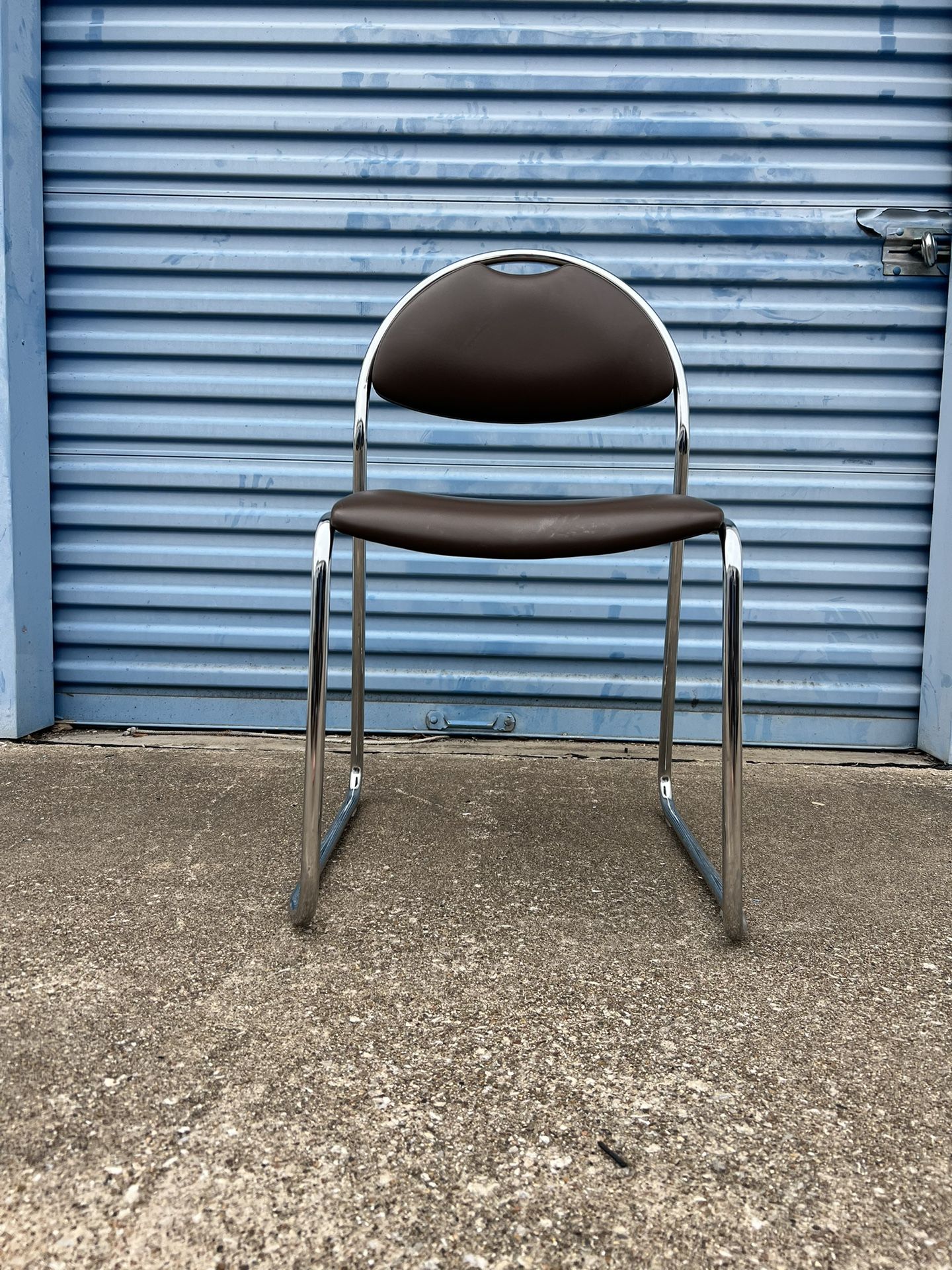 Brown Leather Steel Framed Vintage Chairs