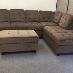 COSTCO Brown Chenille Sectional Couch And Ottoman