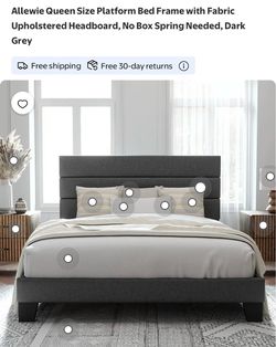 Allewie Queen Size Platform Bed Frame Dark Grey