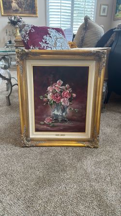 Marty Bell Signed Vintage Original Oil Painting With Gold Ornate Frame