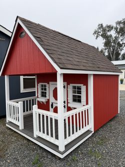 8x12 Kids Playhouse w/ Porch, Loft, Adult Door & Kids Door (Read Description)