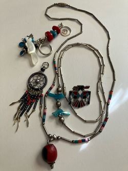 Southwest Jewelry Bundle - Stone Fetish Dream Catcher Beaded Necklaces Pin