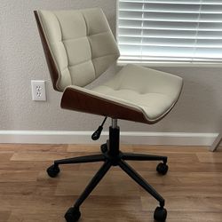 Modern PU Leather Mid Back 360 Swivel Computer Chair, Armless With Adjustable Height Modern Walnut Chair for Home & Office