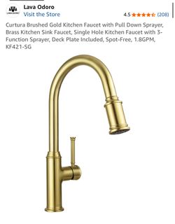 Lava Odoro Brushed Gold Kitchen Faucet with Pull Down Sprayer, Brass Kitchen Sink Faucet, Single Hole Kitchen Faucet with 2 Function Sprayer1.8GPM