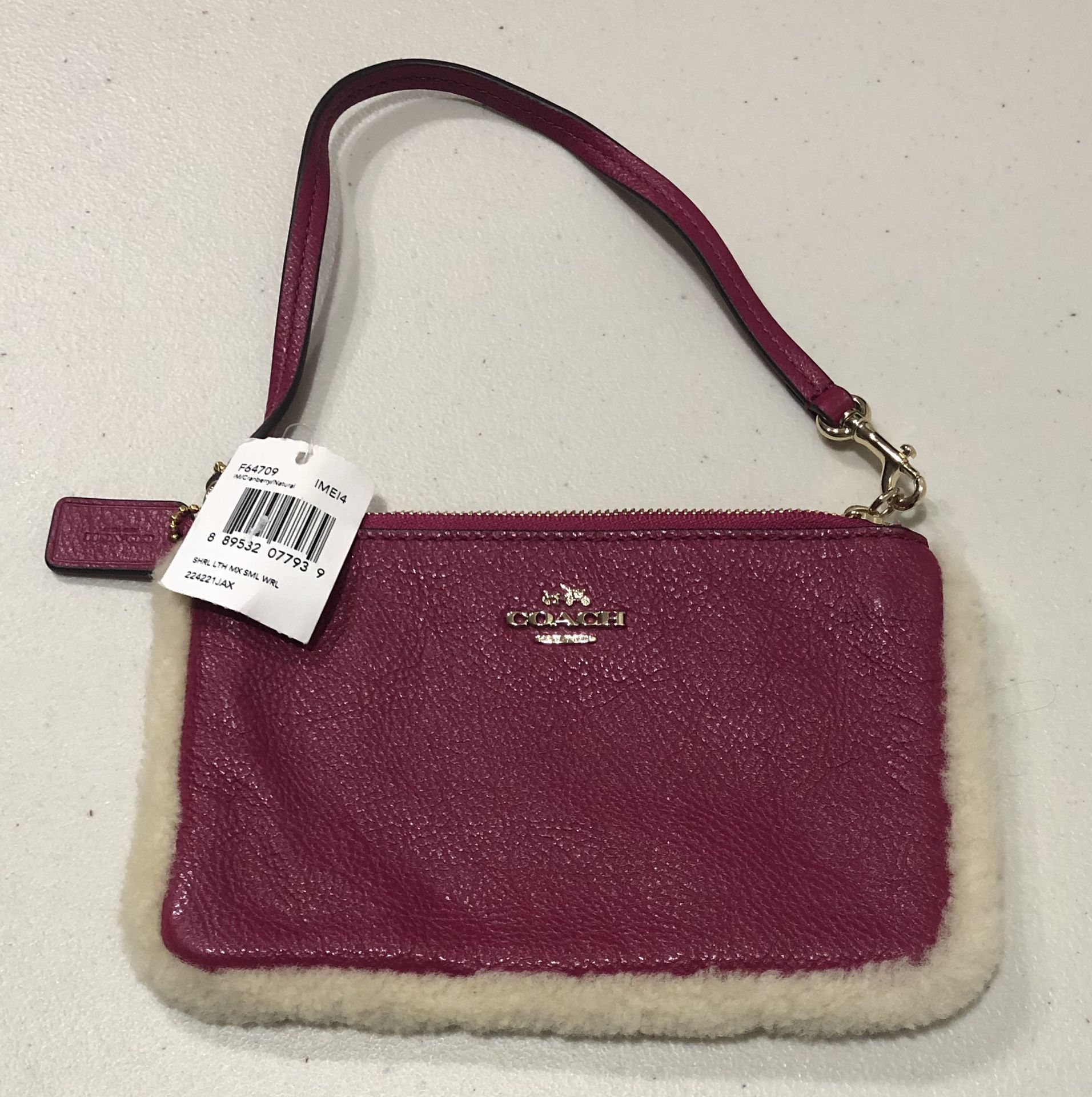 New Coach Wristlet in Leather & Shearling