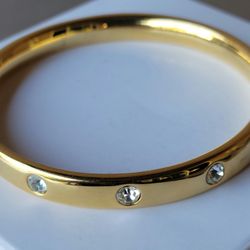 Vtg Monet Bracelet/ Bangle Brass And 12 Crystal 2.75" Inner Diameter