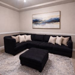 Navy Blue Sectional Sofa w/ottoman