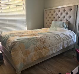 Upholstered Bed Frame with Tufted Headboard