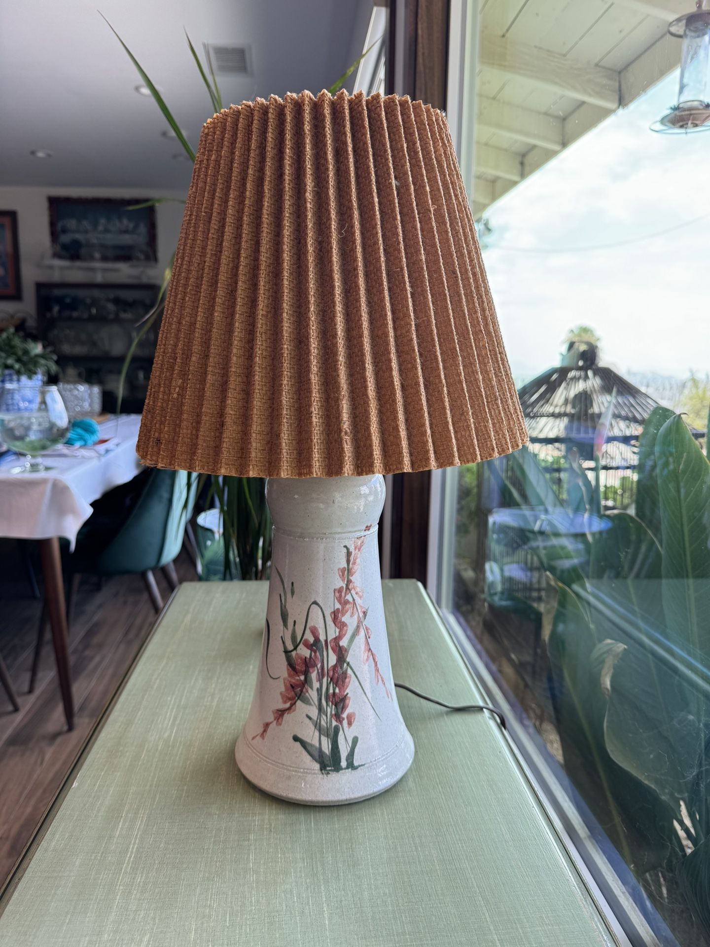 Vintage Boho Stoneware Hand painted Lamp