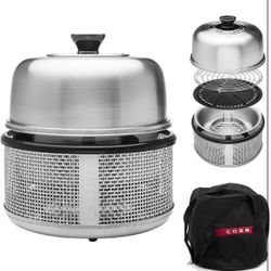 COBB Stainless Steel Portable Table Top Charcoal Grill with Griddle Pan