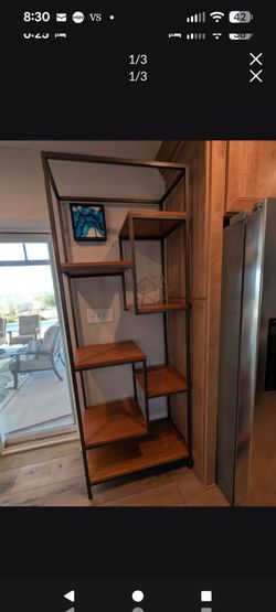 Oak and Metal Shelf Unit