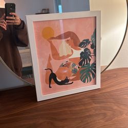 Bohemian Yoga Cat Plant Art With Frame