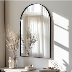 Bathroom Medicine Cabinet with Mirror, 36"x24" Arched Recessed Bathroom Medicine Cabinet with Beveled Mirror, Wall Cabinet with Mirror Aluminum Frame,