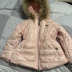 Tommy Hilfiger Toddler Girls Light Pink Jacket with Furry Hood - 3T. 
