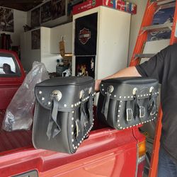 Leather motorcycle saddle Bags.