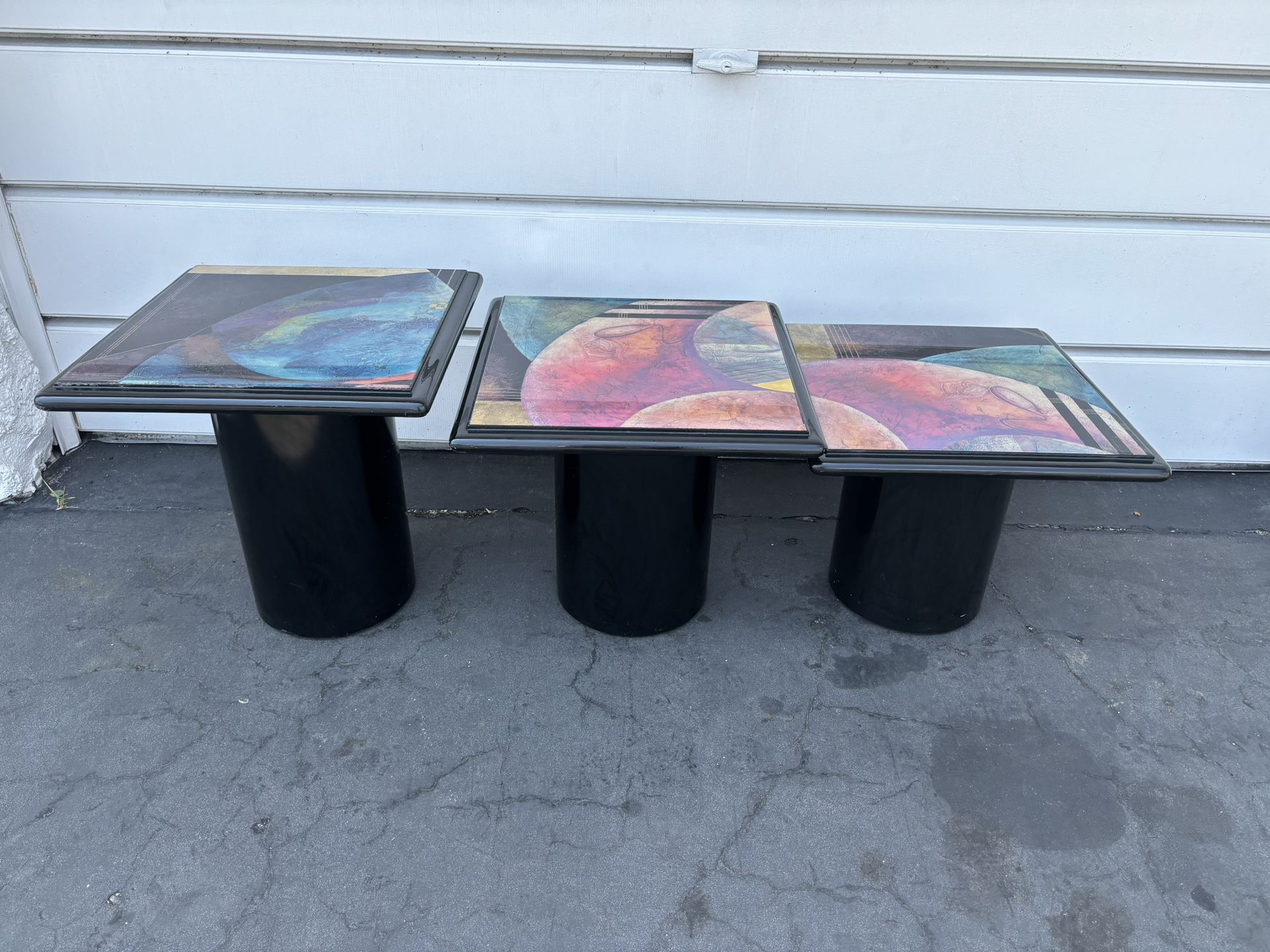 Postmodern Black Lacquered Square Nesting Tables