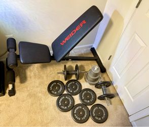 Adjustable Bench, Barbell, Weights 155lbs