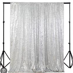 Sparkly Sequin Wedding Backdrop 7FT x 7.5FT Shimmery Silver & White Birthday Party Quinceanera Event