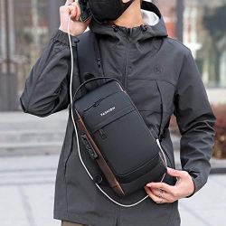 Men's anti-theft messenger bag with USB port, shoulder bag, waterproof, faux leather, chest bag, travel bag, everyday use
